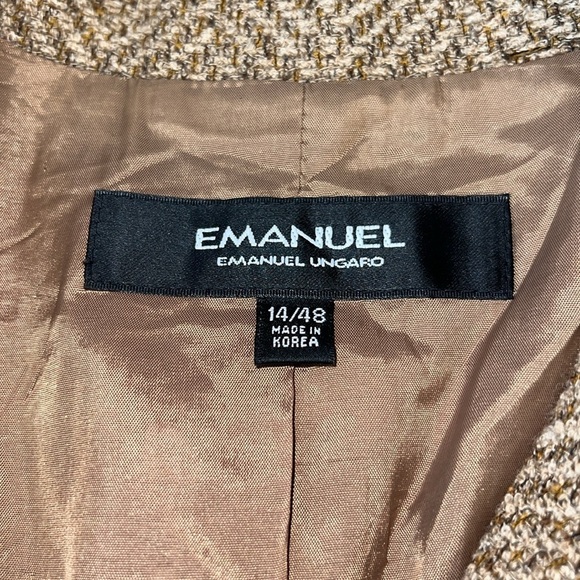 EMANUEL UNGARO Boucle Jacket Blazer Tan Tweed Wool Blend Neutral Classic Size 14 - Picture 3 of 5